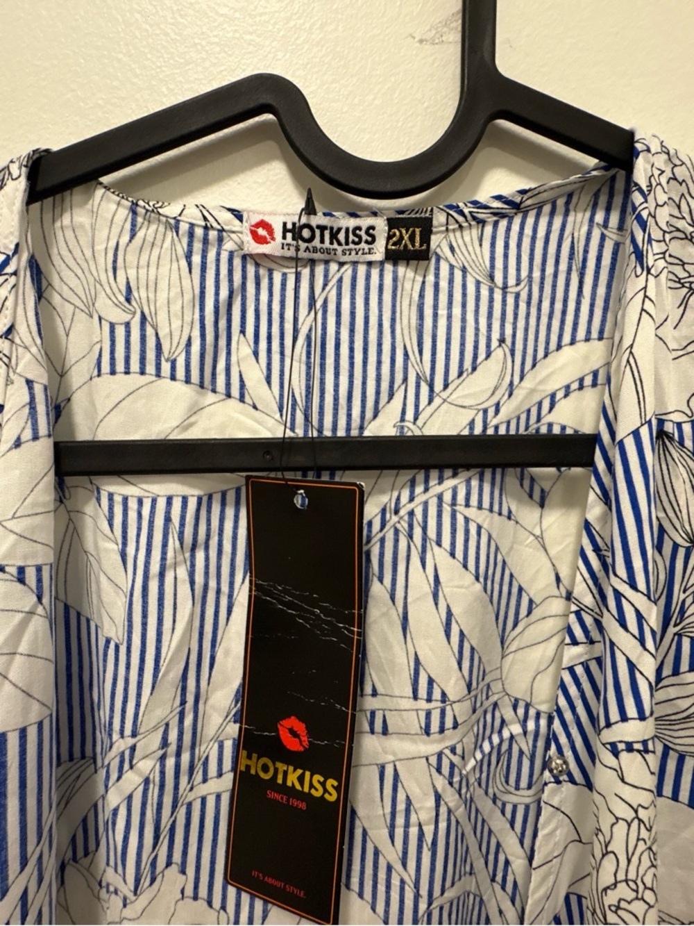 Hotkiss Blue & White Floral Stripe Kimono Cardigan Size 2XL NWT - Picture 3 of 6